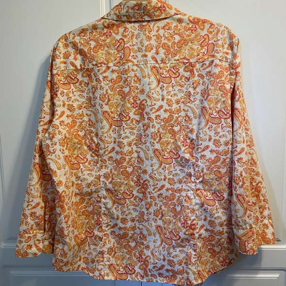 Villager A Liz Claiborne Co- Sz 18 Orange Cream Paisley Blouse 3/4 Sleeves - Picture 3 of 5